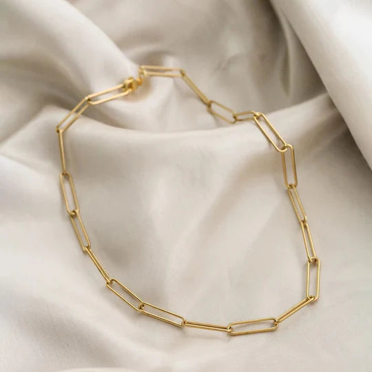 18k gold plate paper clip necklace