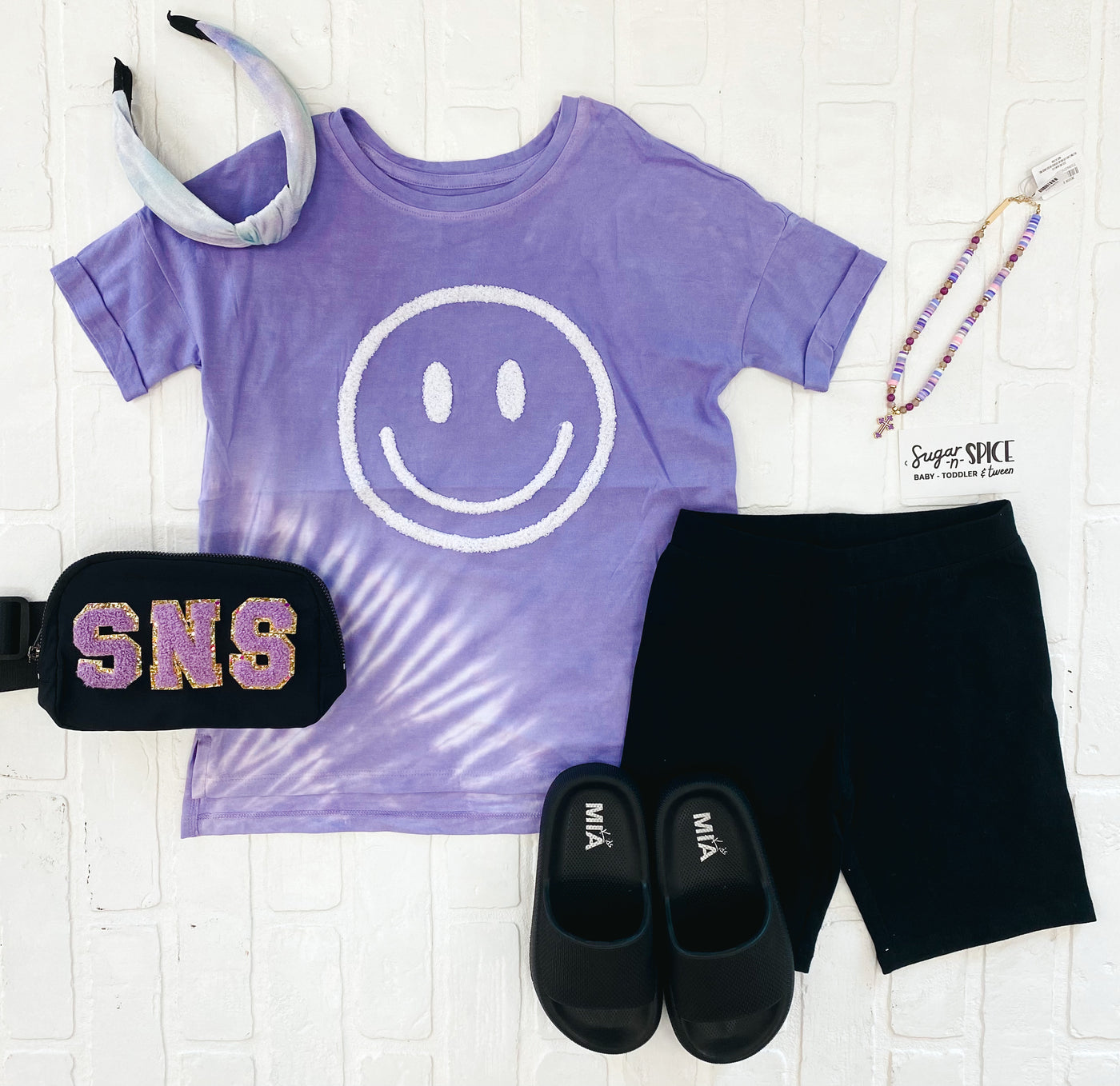 tie dye happy face patch tee