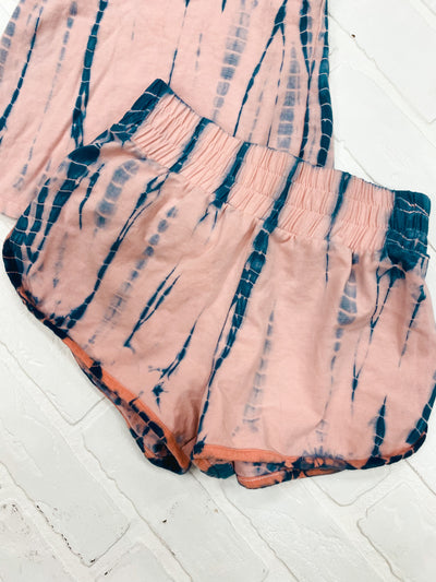faded pink and blue tie dye short