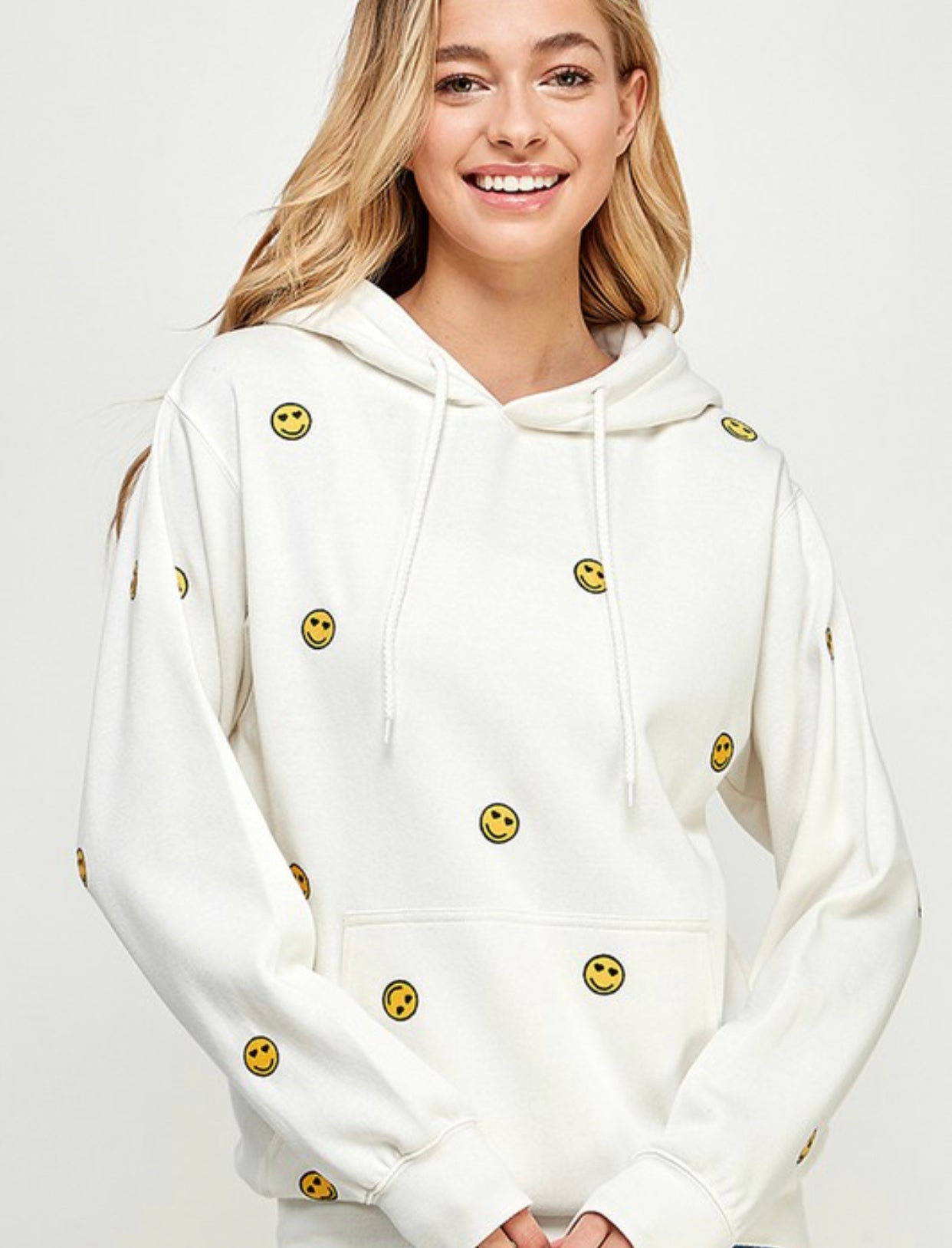 Ivory happy face pullover hoodie