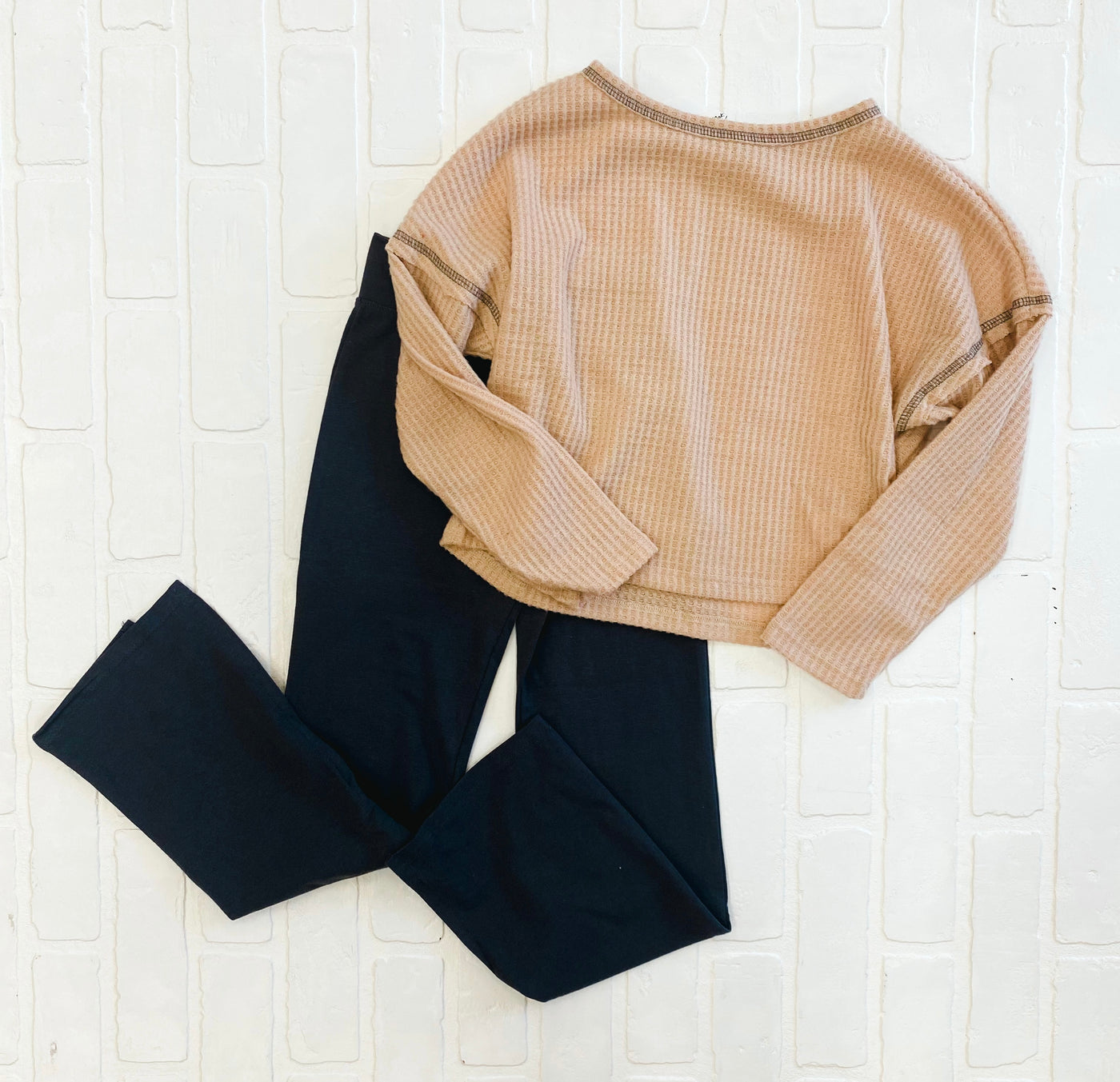 taupe solid brushed waffle knit sweater