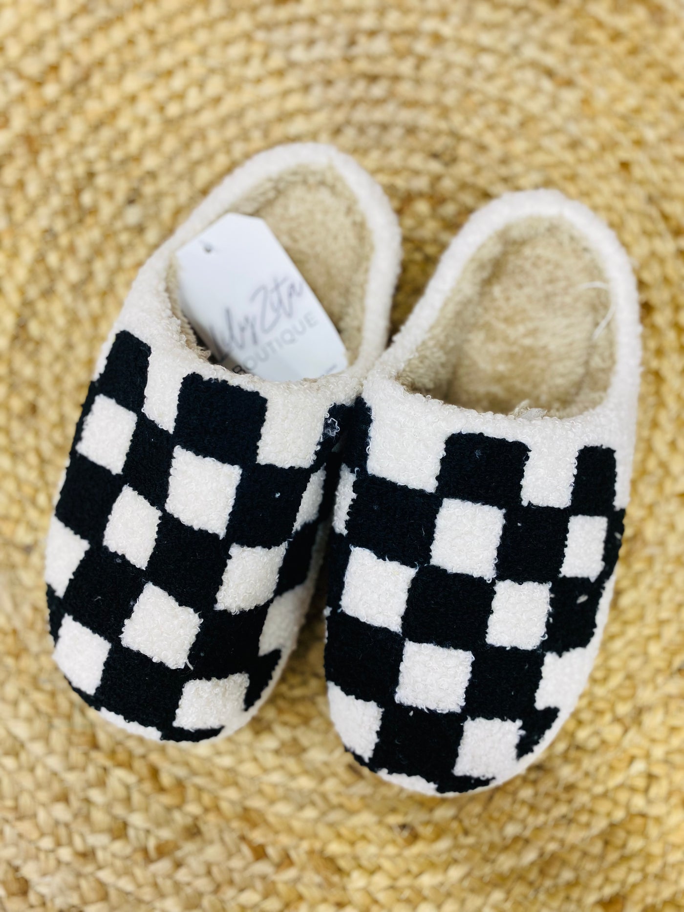 black and white checker slipper