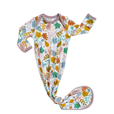 Dusty Mauve Fall Leaves Infant Knotted Gown