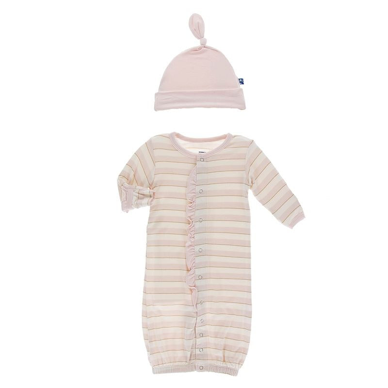 EVERYDAY HEROES SWEET STRIPE RUFFLE LAYETTE GOWN CONVERTER & DOUBLE KNOT HAT SET