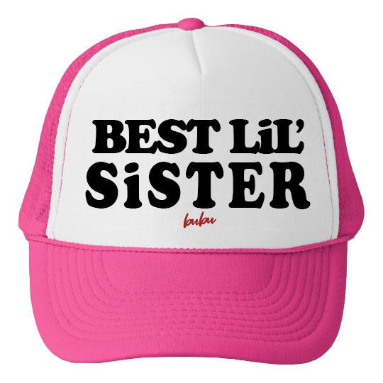 best lil sister white/pink trucker hat