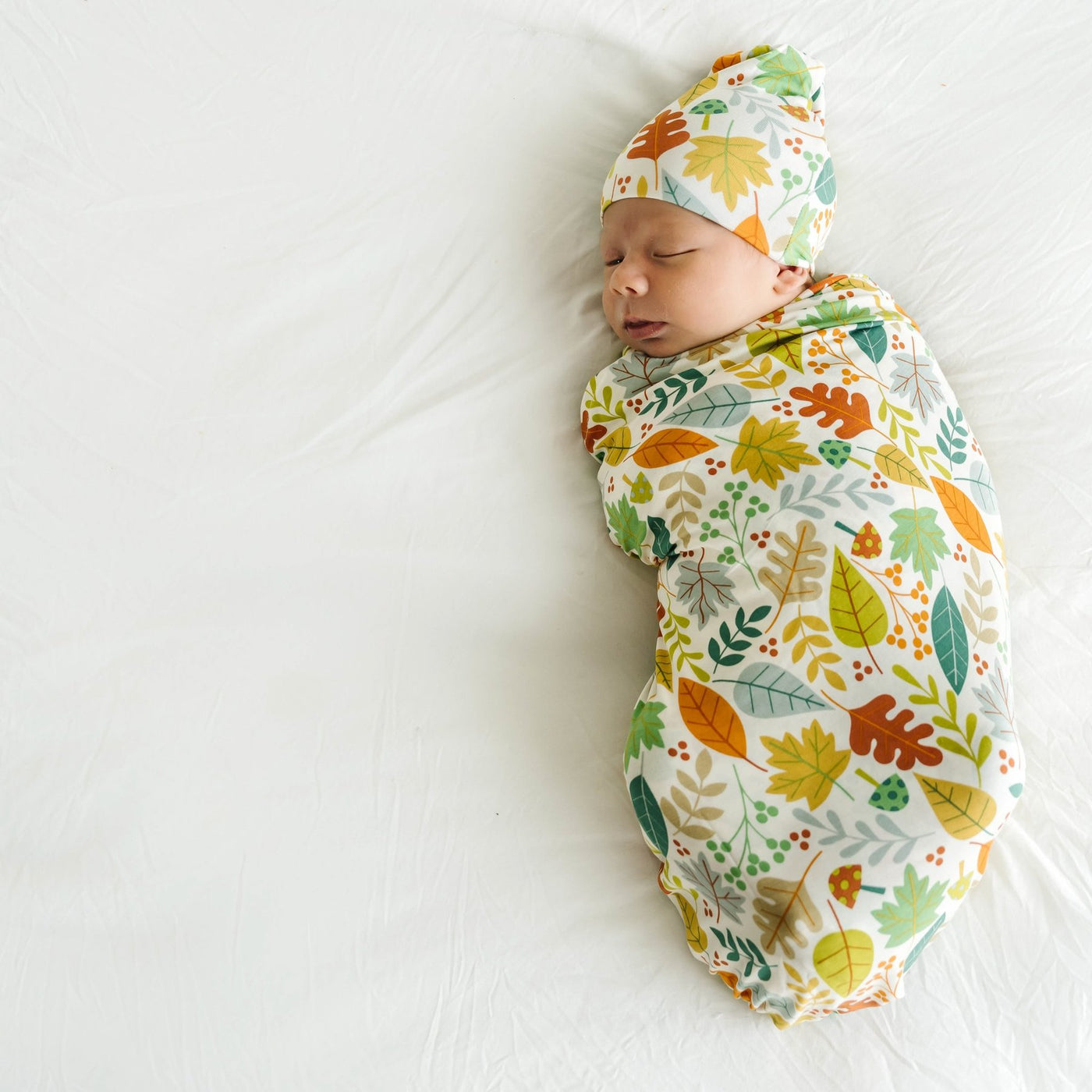 Warm Taupe Fall Leaves Swaddle & Hat Gift Set
